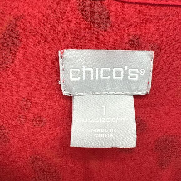 Chico's Blouse Womens Medium Red Heart Leopard Print Button Up Shirt Tie Front - Picture 2 of 10